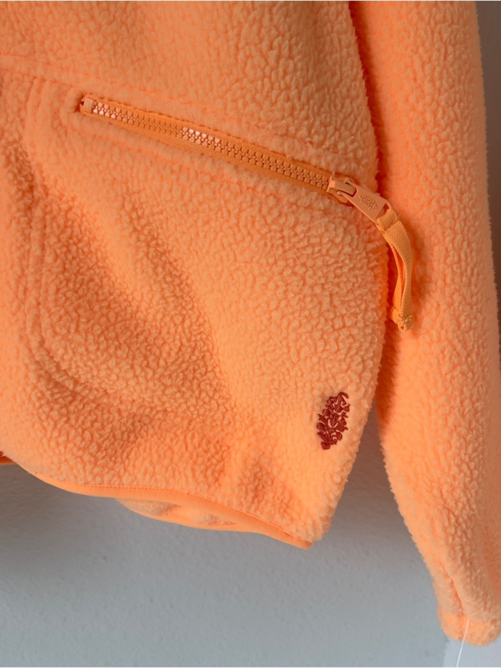 Free People Hit The Slopes Printed Fleece Jacket - Neon Clementine Orange - NWT - Picture 6 of 7